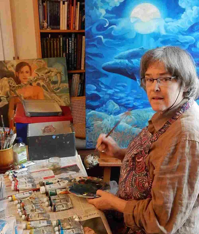 Malkursleiterin mit Ölfarben